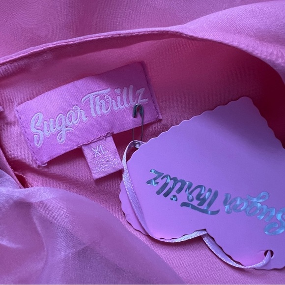 NWT Sugar Thrillz Talk About Forever Organza Mini Dress Sheath Bodycon Barbie - Picture 7 of 9